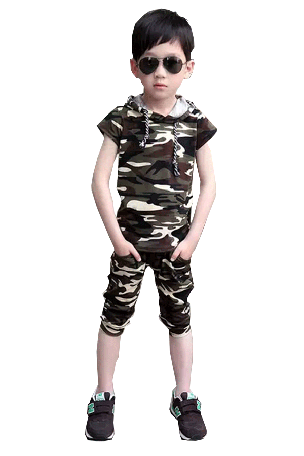 ชุดเสื้อเด็กชาย  เสื้อ+กางเกง ลายทหารสุดเทห์    สำหรับเด็ก 4-10 ปี 