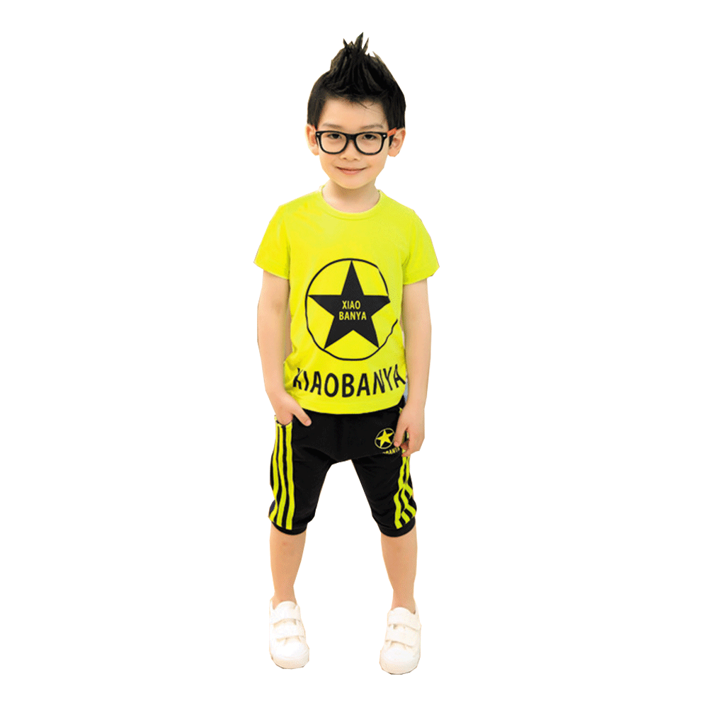 ชุดเซ็ตเด็กชาย เสื้อกางเกง แนวสปอร์ต สีเหลืองดำ 3-8 ขวบ
