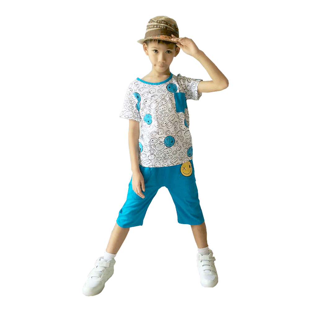 ชุดเซ็ต เสื้อ+กางเกง เด็กชาย เสื้อโทนฟ้า กางเกงฟ้า ผ้ายืดเนื้อนิ่ม สำหรับเด็ก 3-8 ปี