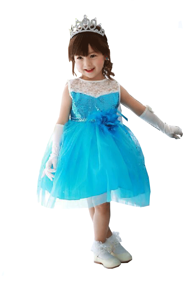 ชุดเดรส เจ้าหญิง สีฟ้า มีผ้าคลุมไหล่  กระโปรงระบายหลายชั้น สวยมากๆ สำหรับเด็ก 3-10 ปี 
