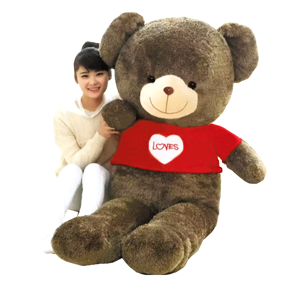 ตุ๊กตาหมีใส่เสื้อสีแดง ขนาด 1.4 เมตร สีน้ำตาลเข้ม น่ารักน่ากอด มาก ส่งฟรี
