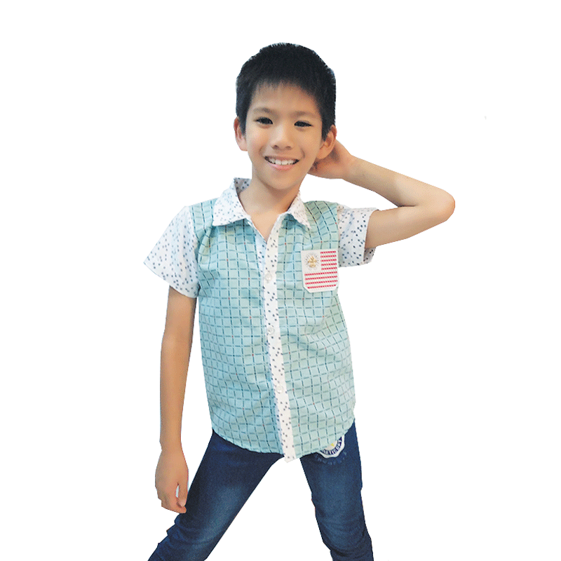  เสื้อเชิ๊ตเด็ก ลายตารางสีฟ้า สไตล์เกาหลี 2-8 ปี