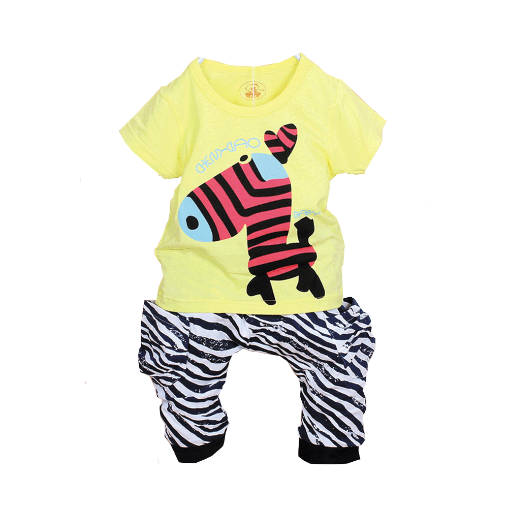 ชุดเซ็ต เสื้อ+กางเกง เด็กชาย เสื้อเหลือง กางเกงลายม้าลาย สำหรับเด็ก 3-8 ปี 